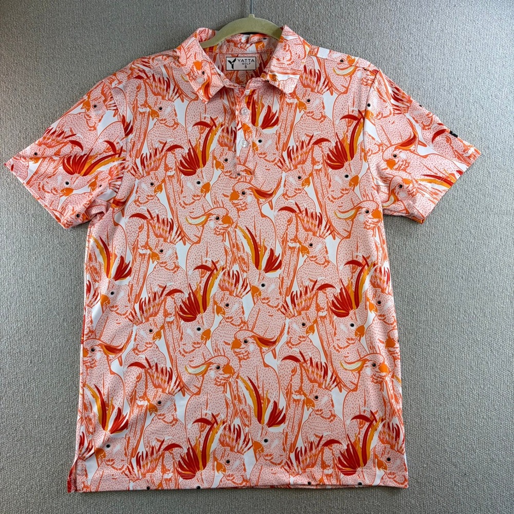 Orange Men's Yatta Golf Polo Shirt Small Cockatoo Collard Short Sleeves